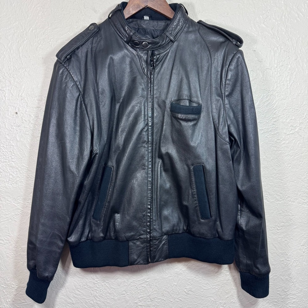 Saddlery Vtg Leather Jacket 46 Flight Biker Moto 90s‎ Gothic Grunge Bomber Korea